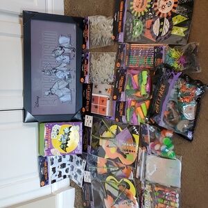 HALLOWEEN PARTY Supplies Decorations Prizes Crafts Masks Spiders Sign Treat Bags